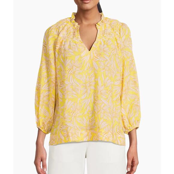 Lilly Pulitzer Lourdes Hideaway Honeycomb Top Yellow Relax Women's XL New - Picture 1 of 12